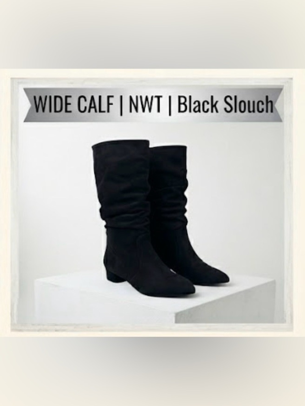 a new day Black Slouch Wide-Calf Mid-Calf Heeled Boots
